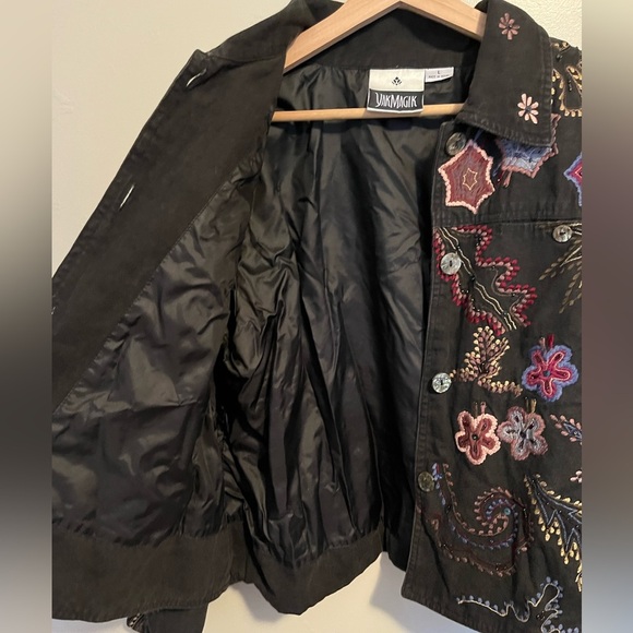 Yak Magik Jacket Black Floral Embellished Silk Patchwork 100% Cotton - Picture 4 of 11